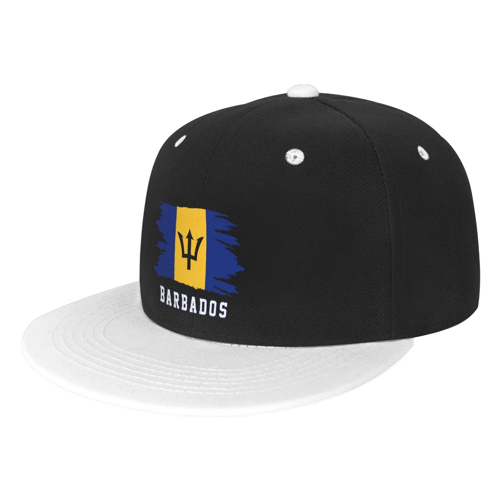 WanwEN Barbados Flag Barbadian Snapback Hat, Flat Bill Hats Adjustable Baseball Cap for Men Women Trucker Dad Caps White