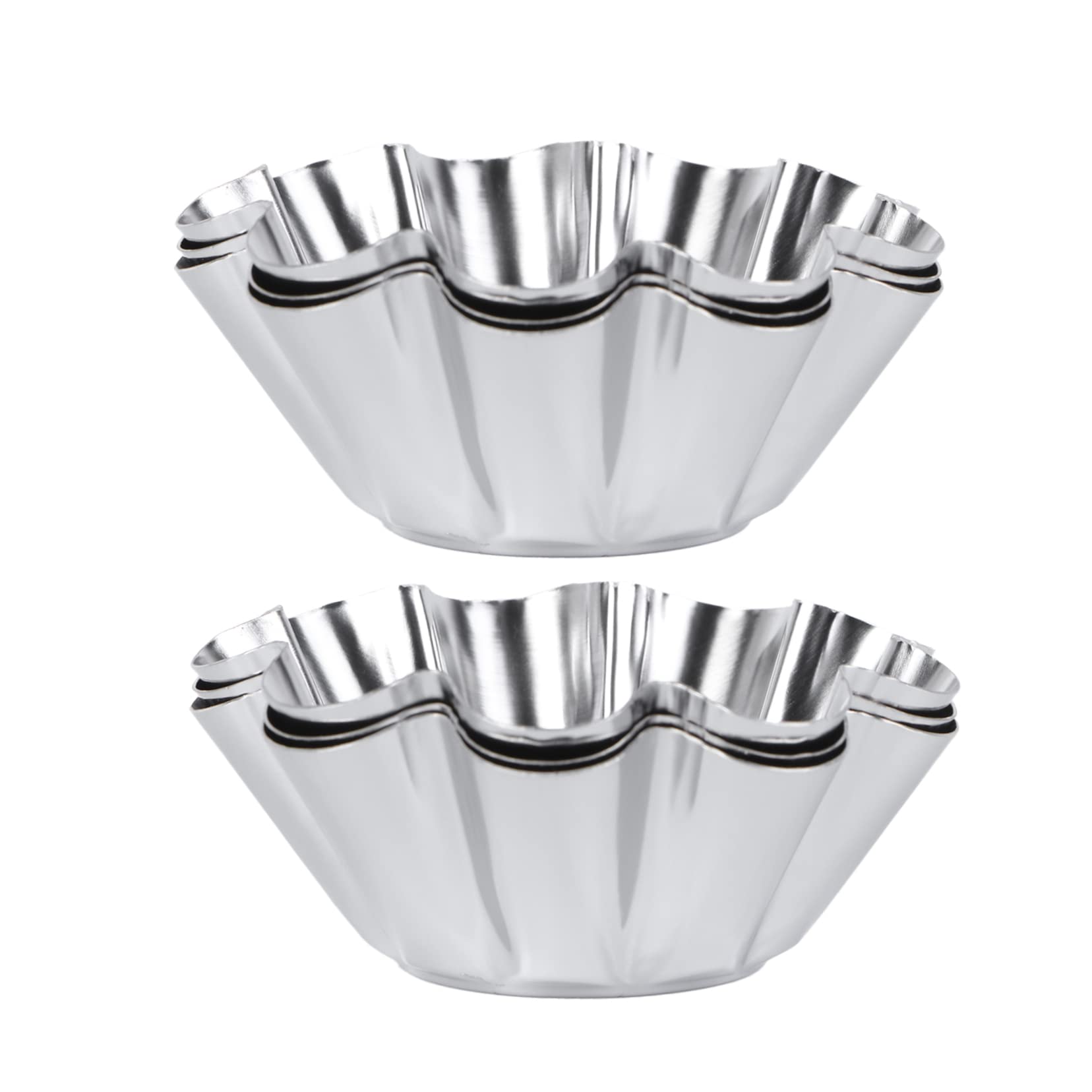 OFFSCH 6Pcs Non Stick Stainless Steel Flower Tart Pans for Baking Egg Tarts Cupcakes and Desserts Molds for Kitchen Use Silver