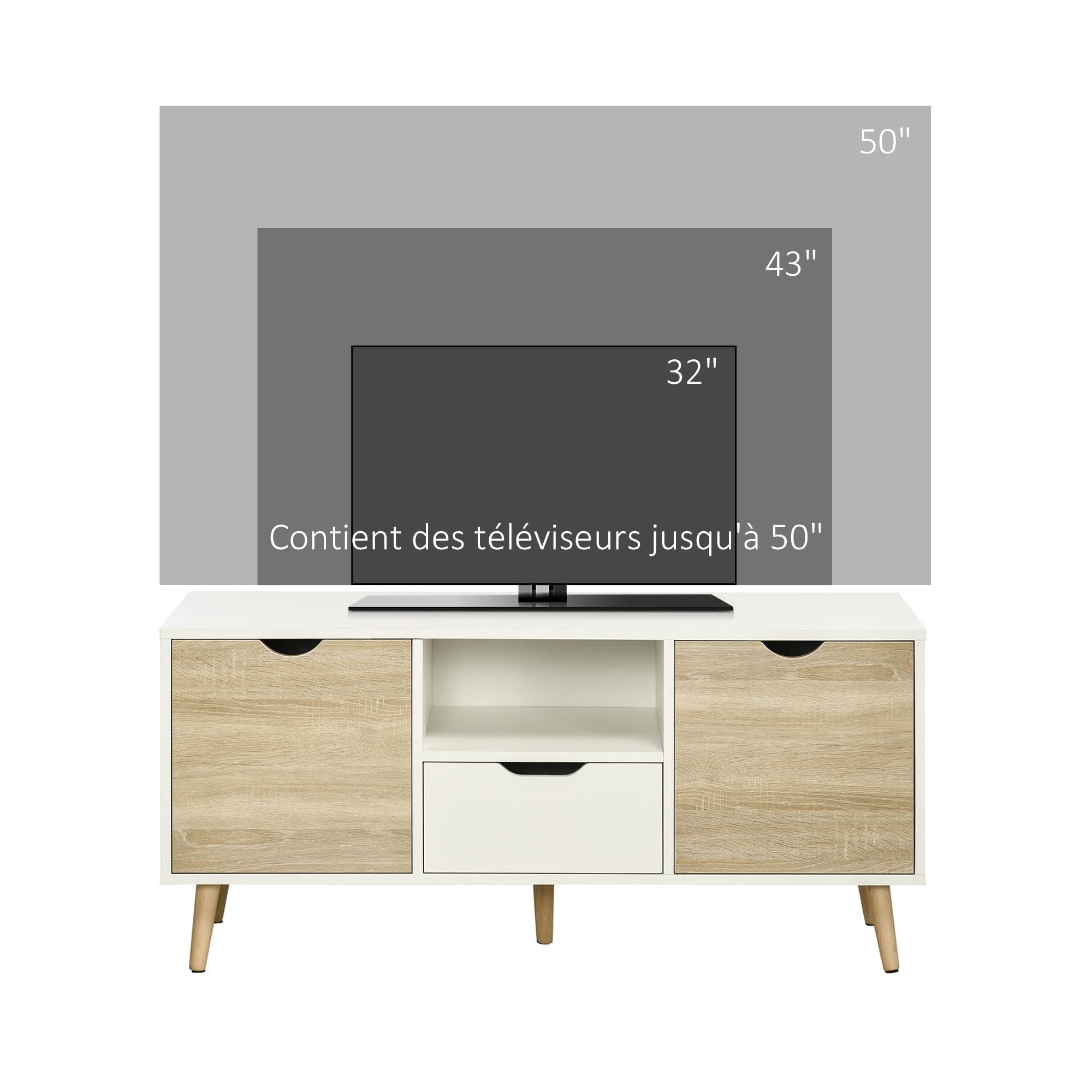 HOMCOM Meuble TV Banc TV sur Pied avec 2 Placards en Bois 110 x 40 x 50 cm