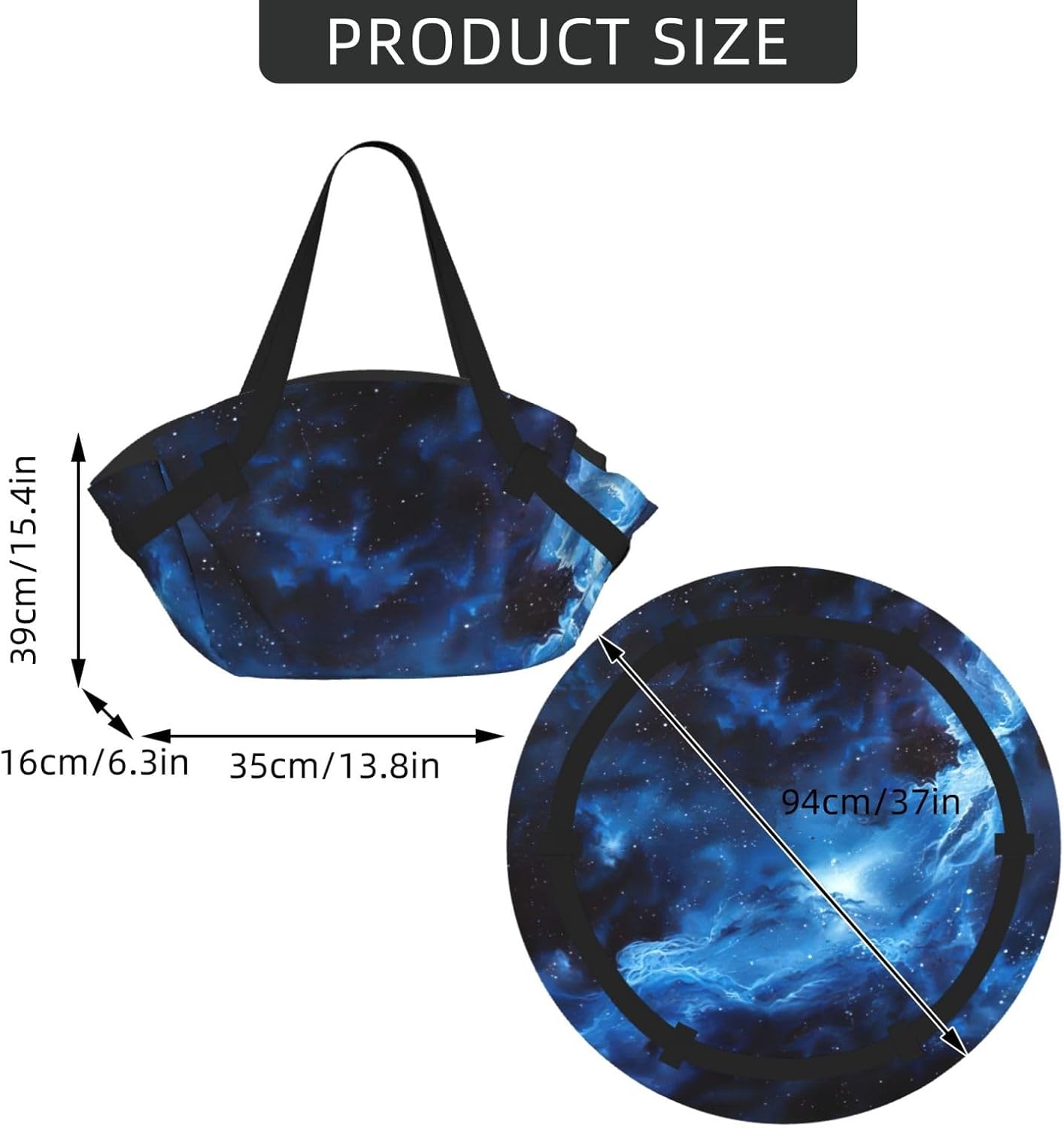 Foldable Blue Galaxy Print 2-in-1 Portable Picnic Blanket Tote Bag Outdoor Camping Beach Park Mat