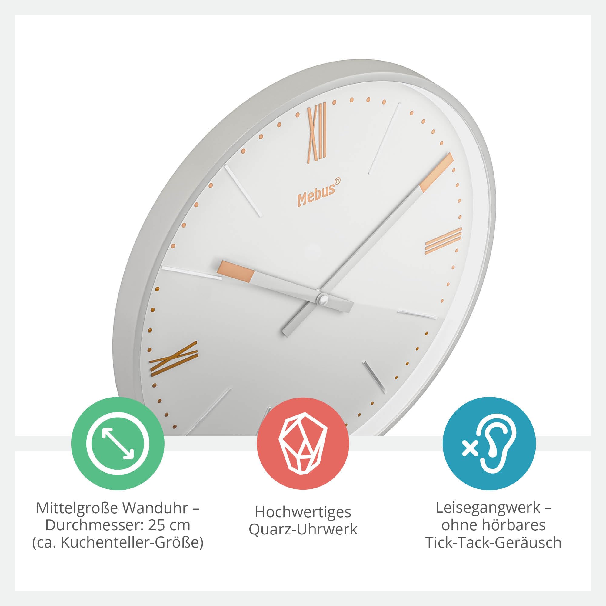 Mebus Wall Clock, Silver/Light Grey, 25 cm - Image 2