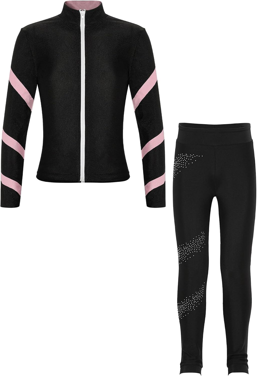 Freebily Kids Girls Sport Outfits Long Sleeve Stand Collar Zipper Sweatshirt with Pants for Dance Figure Skating Workout