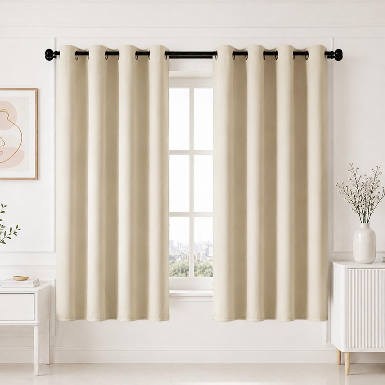 HOMEMONDE Premium Blackout Curtains 6 Feet Long Set of 2 - Thermal Insulated Curtains for Window, True Room Darkening Drapes for Living Room, Bedroom, 72 Inches, (Beige, 182.88 x 118 CM)