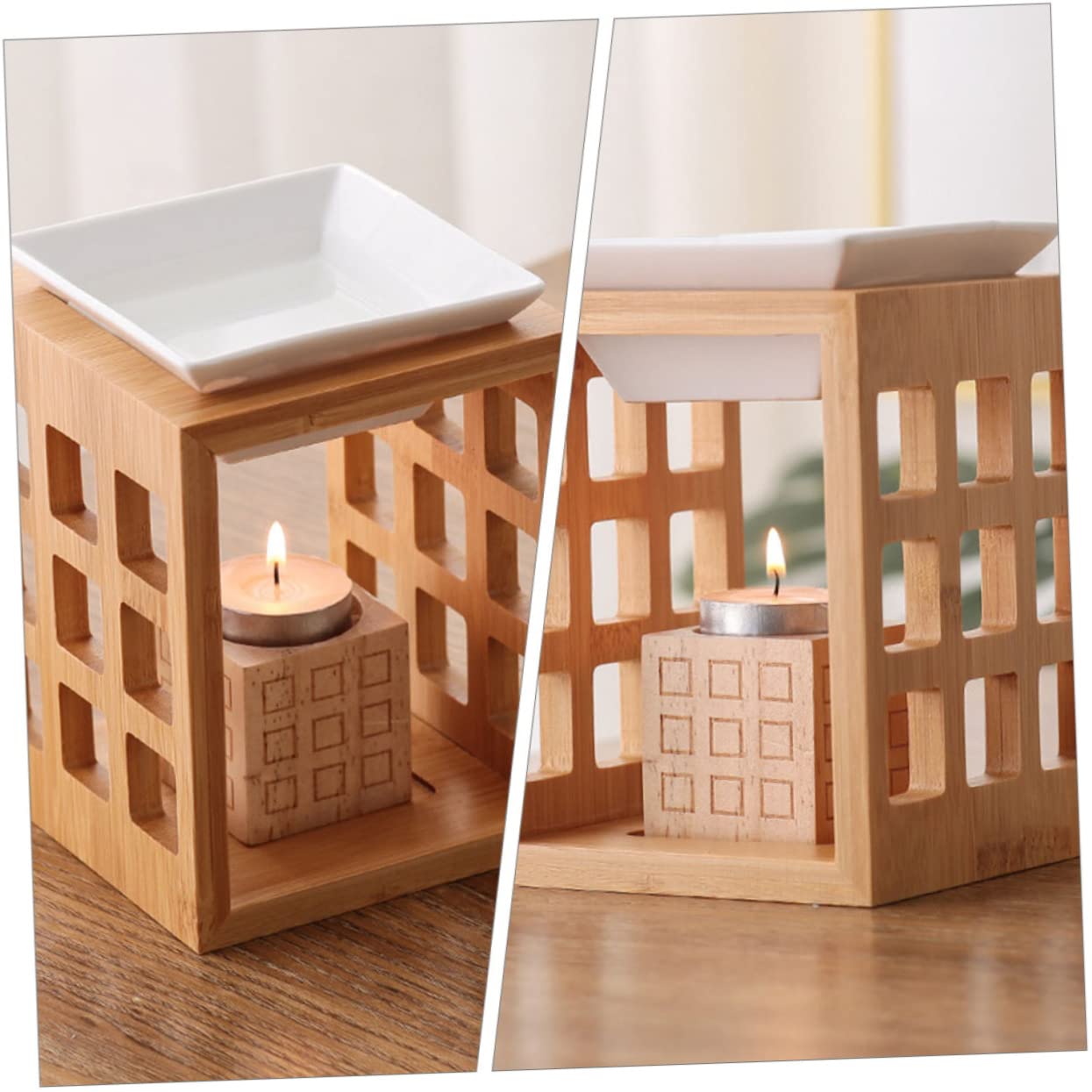 Gatuida Quemador Diseño Elegante de Cerámica y Madera de Aceites Esenciales de 150ml para Aromaterapia para Velas Tealight en Sala de Yoga o Hotel