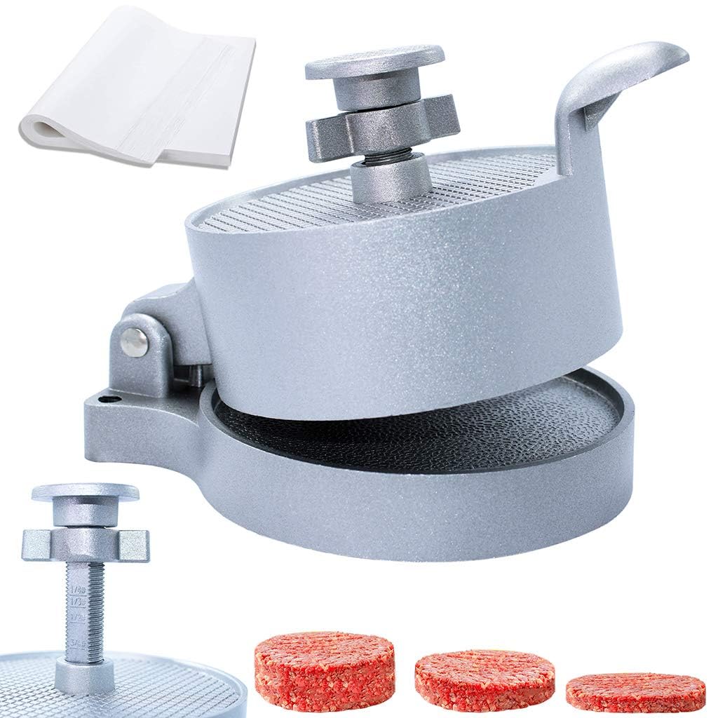 laffeya Burger Press, Hamburger Maker with 50 Non Stick Patty Papers, Adjustable Burger Press Makes 4 1/2