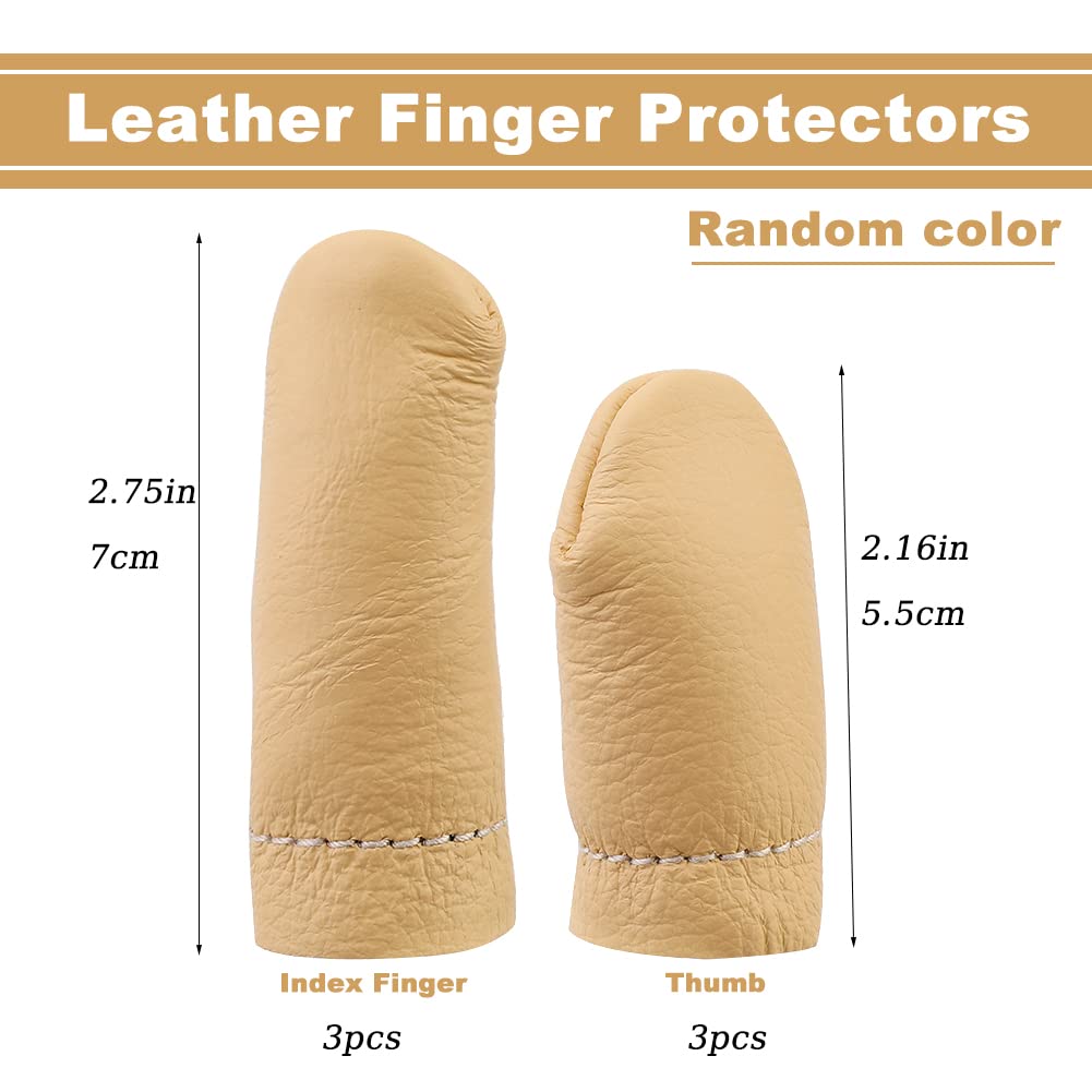 3 pares de protectores de dedos de cuero, agujas de fieltro, para tejer, dedal, herramientas para manualidades, costura, costura, fabricación a mano (color al azar)