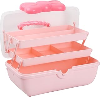 Nivofu 3-Layers Girls Hair Accessories Storage Box, Plastic Craft Storage Boxes with 6 Compartments, Cute Jewellery Box wi...
