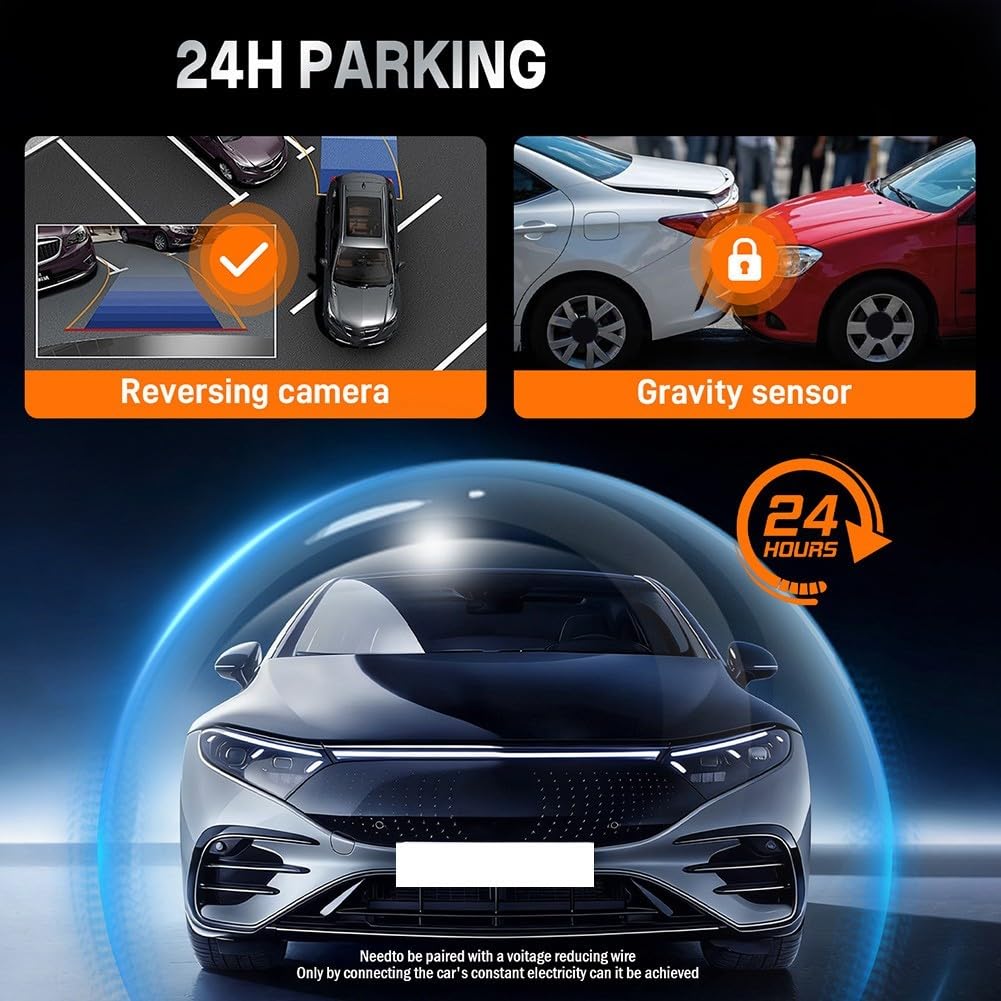 Dual for dash cam 4K anteriore e posteriore con WiFi GPS – 24 ore monitor parcheggio auto fotocamera per visione notturna G-Sensor registrazione in loop 32 GB (nero)