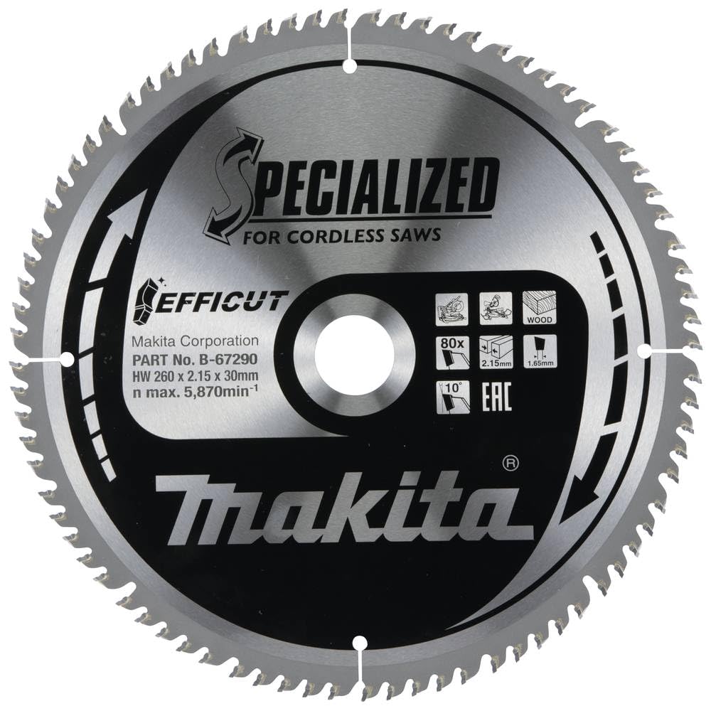 Makita B-67290 Lama Efficut TCT Sega Circolare 260x30mm • 80 Denti 2,15mm Legno