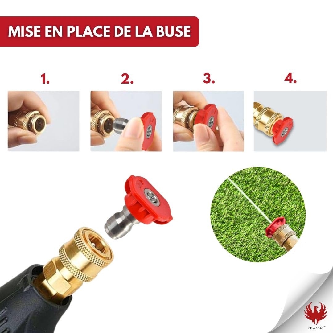 PHOENIX - Pack de 5 buses pulvérisateur pour pulvérisateur électrique - Buses de pulvérisation en aluminium pour jardinage, jets plat, droit et mousse, compatibilité PRO Sprayer et Dorsal Sprayer