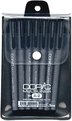 Copic Multiliner - Juego de 7 bolígrafos de tinta de pigmento impermeables A2, tinta negra (MLA2)