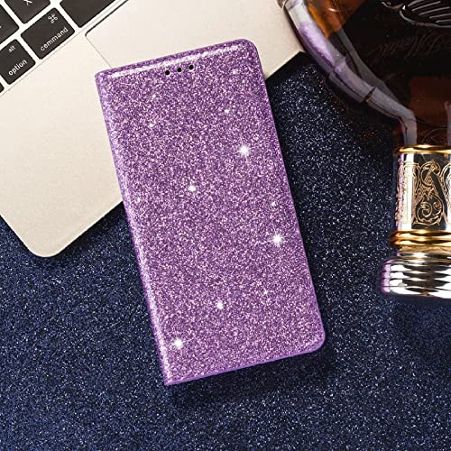 Étui portefeuille cuir violet pailleté antichoc Samsung Galaxy A50