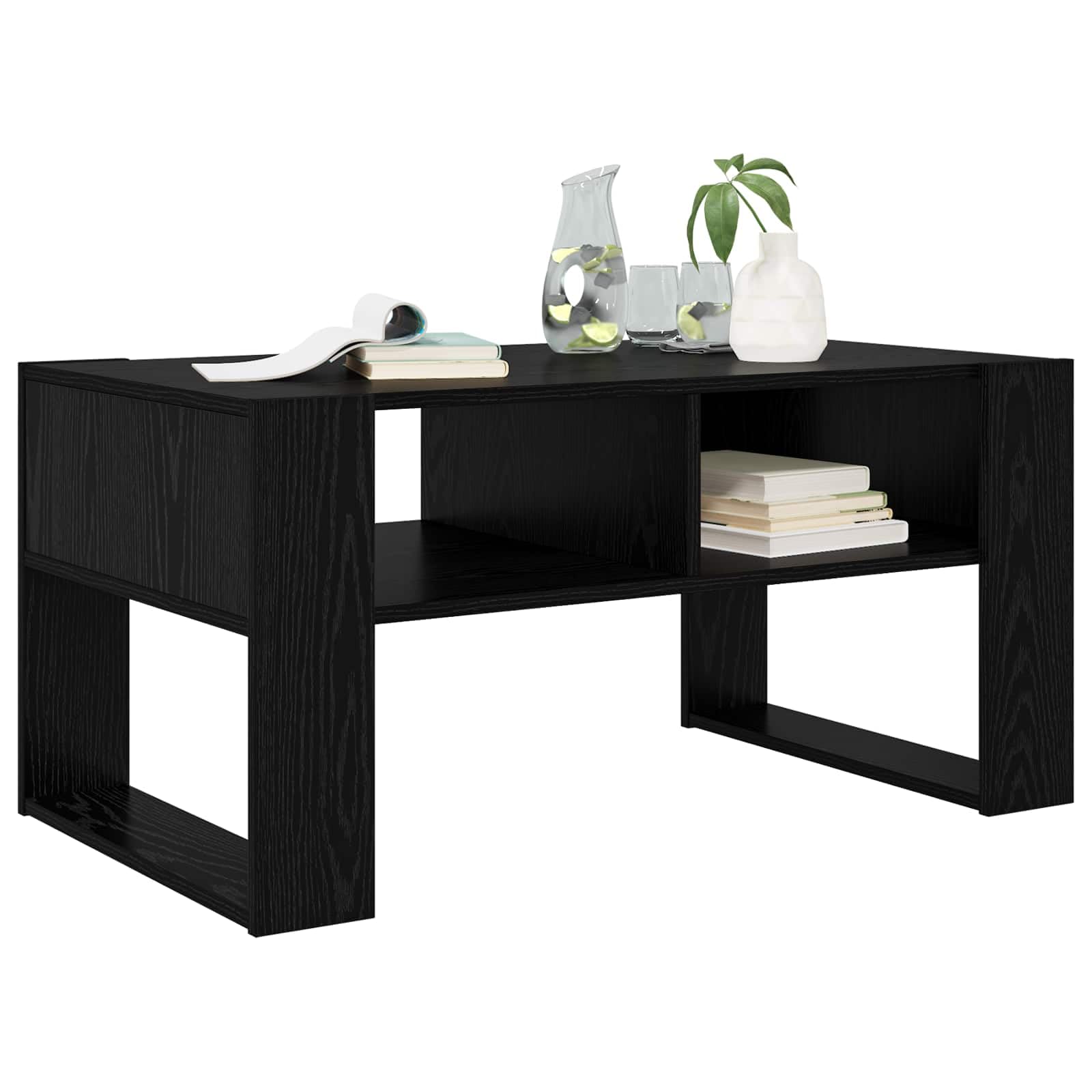 Stolik kawowy dębowy, czarny, 92 x 53 x 45 cm | Nowoczesny design, gładka powierzchnia, praktyczny uchwyt do salonu, elegancki