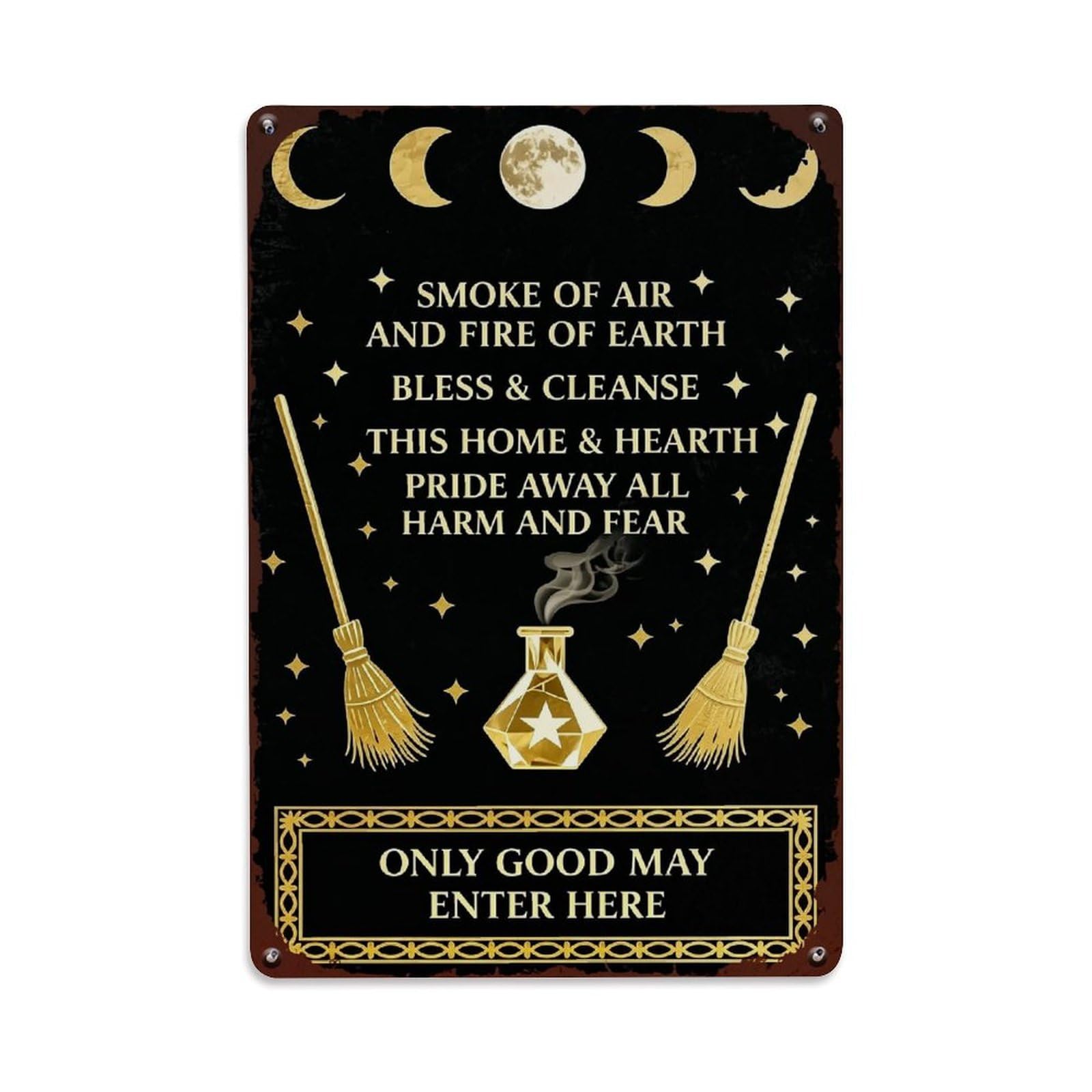 Jdfenggu Vintage Moon Phases Broom Bottle Stars Retro Metal Tin Sign, Decor Art Poster For Bar, Home, Man Cave, Kitchen, Laundry Room Gift 8X12inch