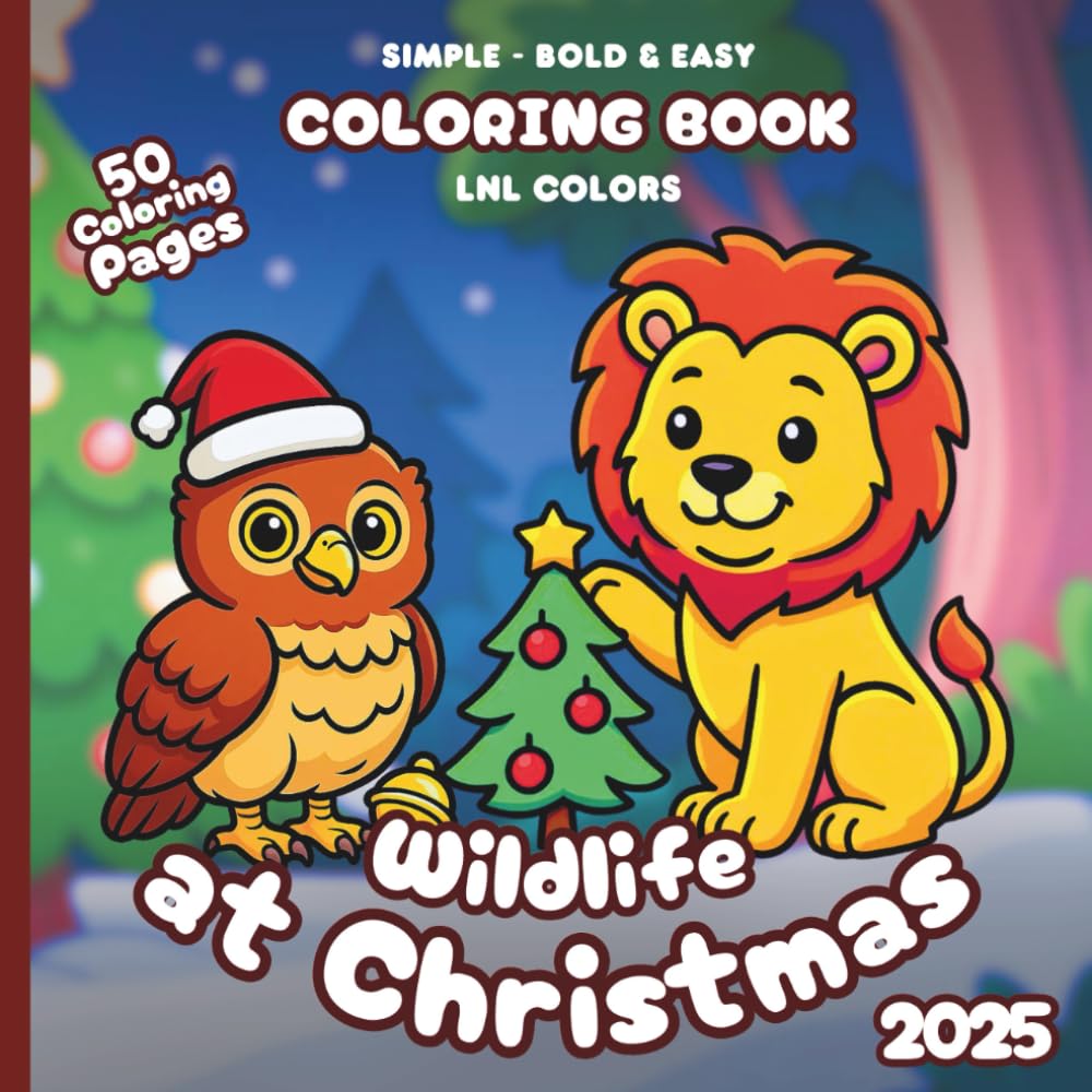 Wildlife at Christmas 2025 — Bold and Easy Coloring Book for All Ages: 50 Coloring Pages of Festive Wild Animals in Merry Moments!