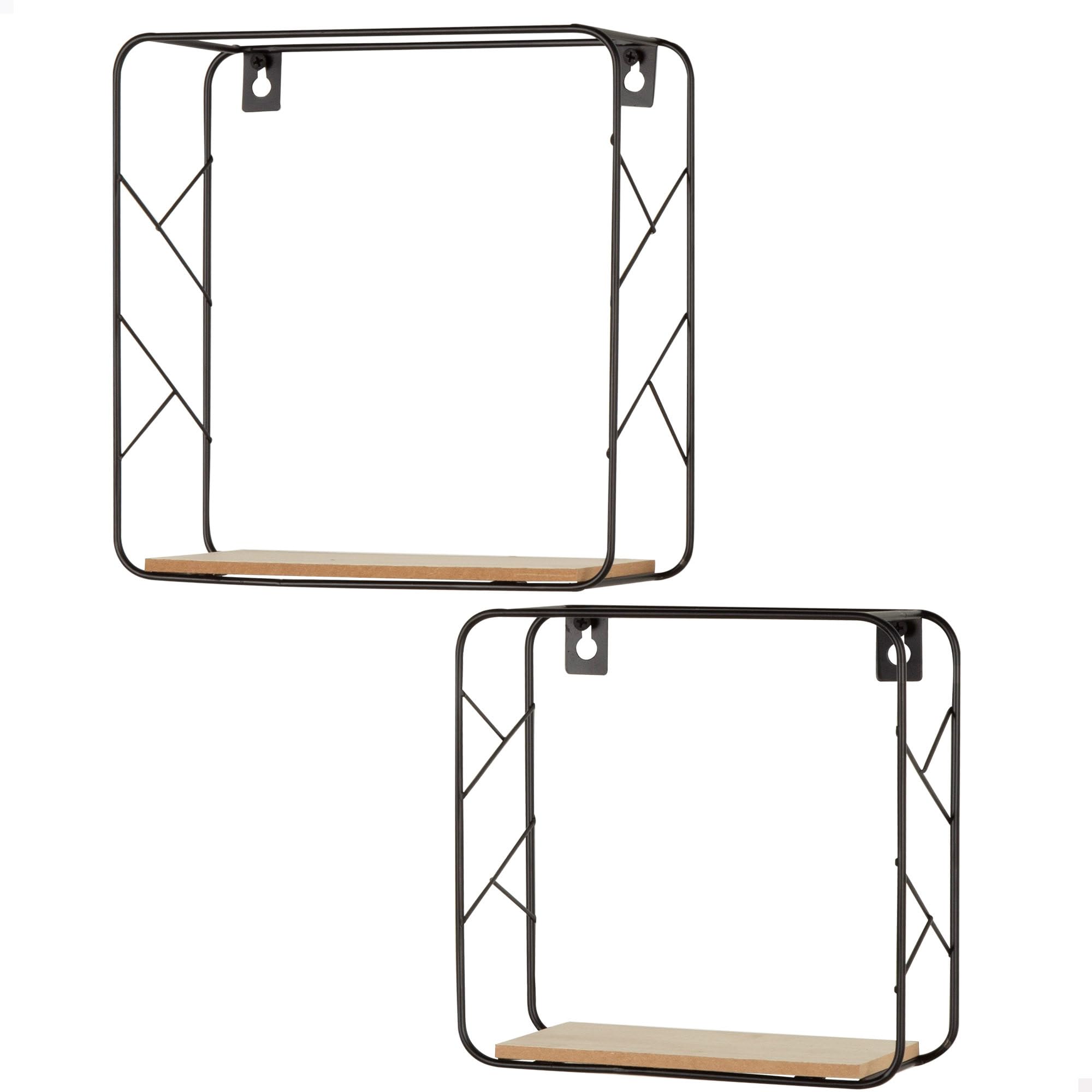 AKTIVE MAX Home Set of 2 Wall Shelves, 25 x 25 and 20 x 20 cm, Maximum 4 kg, Square, Wooden Shelves, Black Metal Frame, Modern Industrial Style, Living Room Decoration, Office (18466)