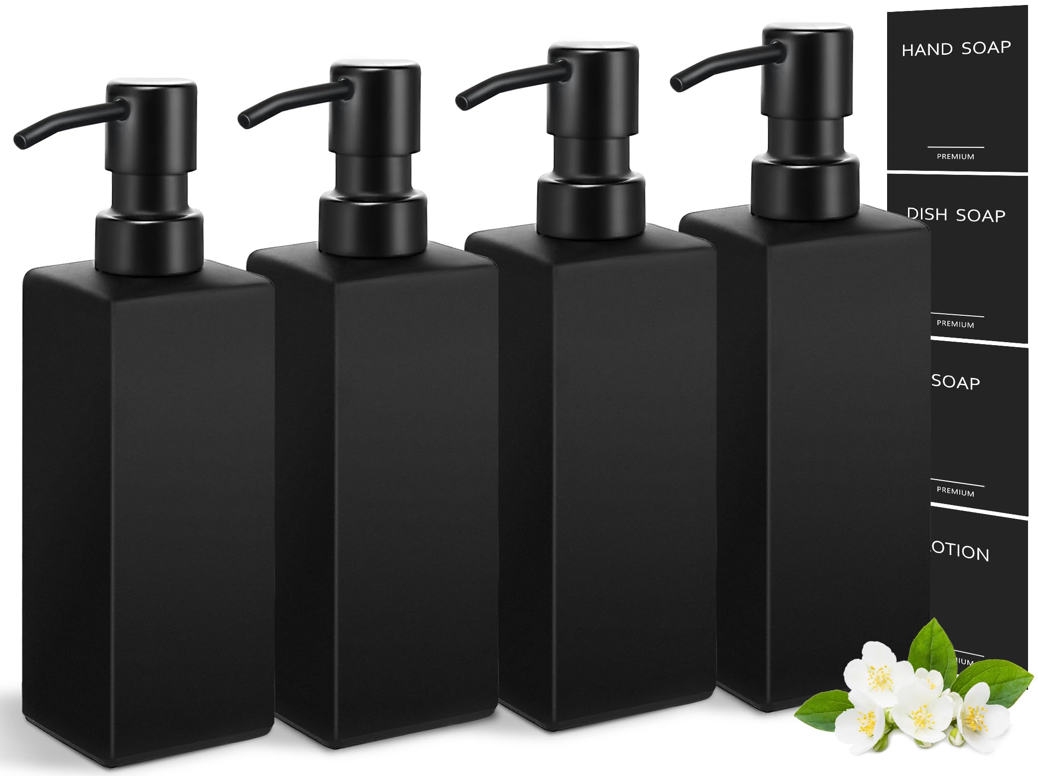 GMISUN Dispensador de jabón negro, dispensador de jabón de manos para baño, dispensador de jabón de vidrio de 12 onzas con bomba de acero inoxidable, dispensador de jabón líquido para cocina, juego de