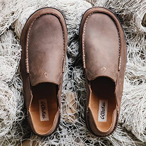 OLUKAI Moloa Slipper Men's Slippers, Premium Nubuck Leather Slip On Shoes, Shearling Lining & Gel Insert, Drop-In Heel Design4