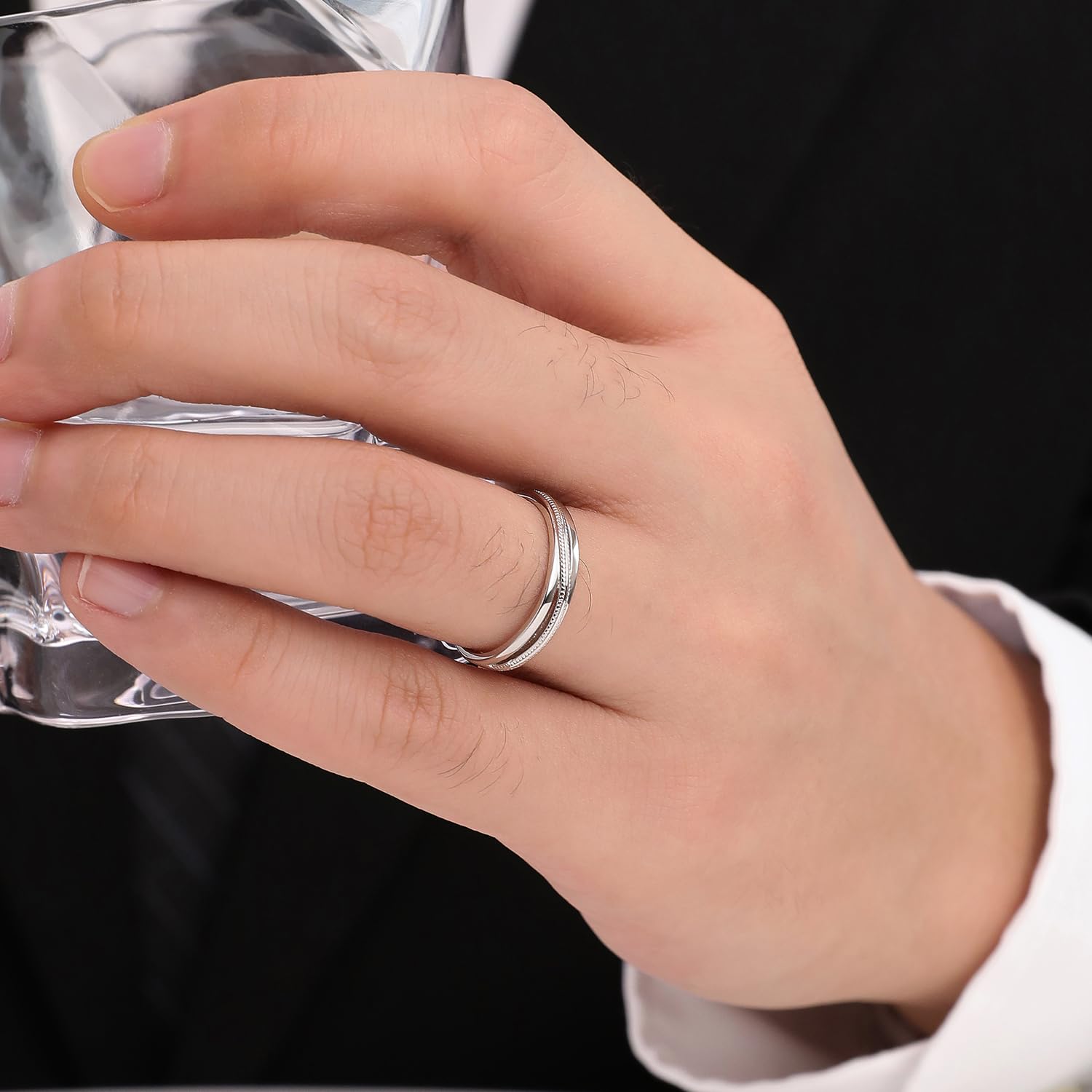 Meissa 925 Plata Anillos para hombre Anillos de compromiso para parejas ajustable con circonita cúbica Anillos de boda Joyas de boda Regalo San Valentín, Juego de Dos Anillos (Grabado)