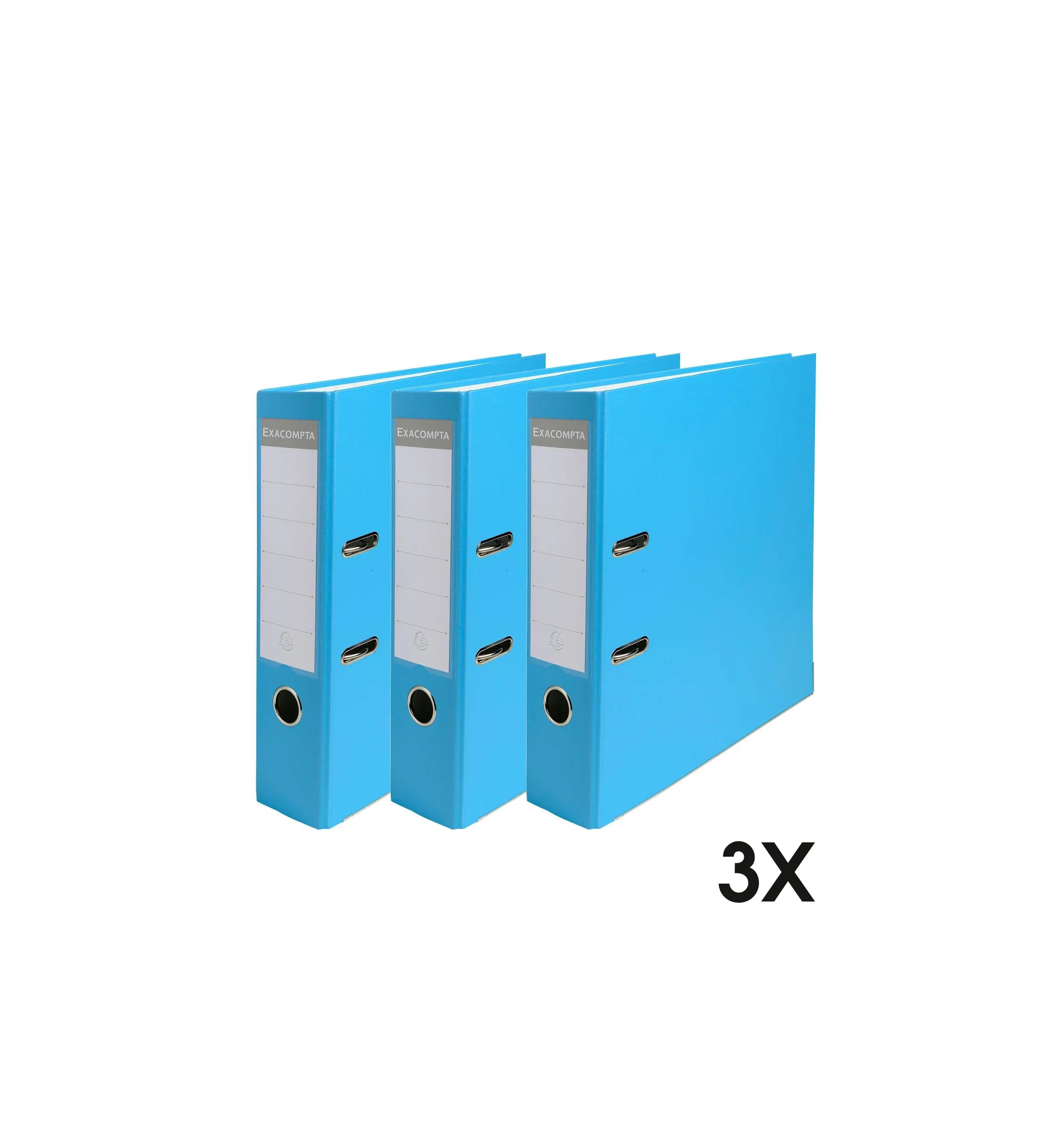 Exacompta - Ref. 918412SE - Caja de 4 paquetes de 3 archivadores de palanca - Espalda de 80 mm - Tamaño A4 - Exterior de polipropileno/interior de papel - Azul claro