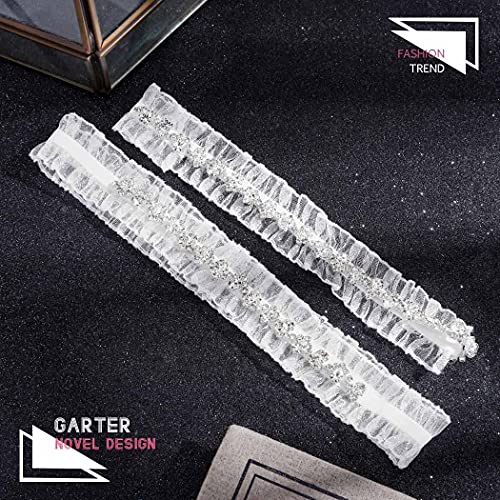 Bride Wedding Garter White Lace Garter Crystal Garters Rhinestone Stretch Leg Garter Set Bridal Accessories for Women2