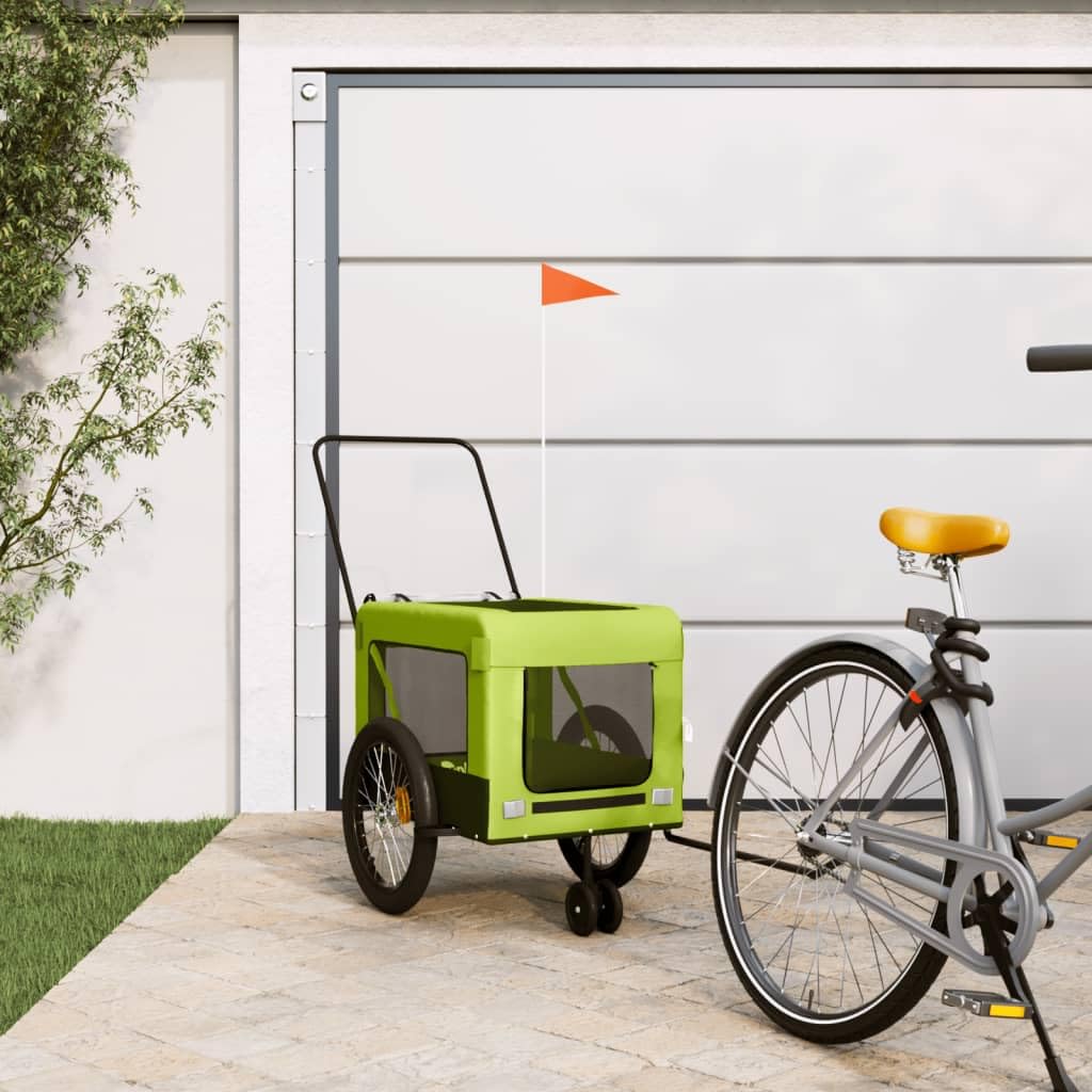 Vopese Bike Trailer for Dog, Pet Carrier Bicycle Trailer with Safety Flag, Green and Black Oxford Fabric and Iron Frame, Dog Bike Trailer for Small and Medium Pets