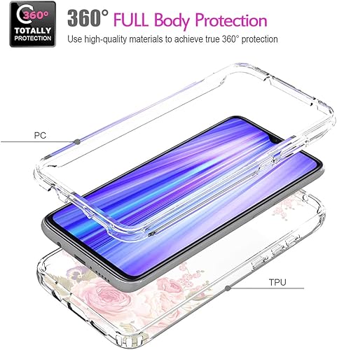 Miniatura 3 de Funda para Galaxy S9, SM-G960U con protector de pantalla de vidrio templado, cuerpo completo, transparente, flexible, con diseño floral, funda para