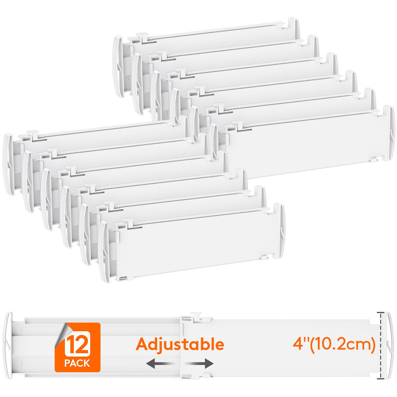 lifewit 12 pack drawer dividers plastic 4" high, 14-23" adjustable drawer organizers for clothes, expandable dresser separators in bedroom/bathroom/kitchen/office organization and storage