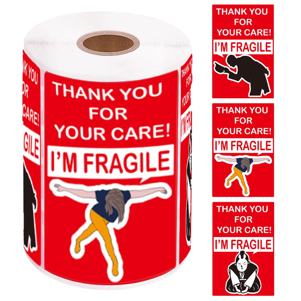 1step2dream 3×2inch Funny Fragile Stickers for Shipping and Moving, Handle with Care,Thank u,Do not Drop,Warning Stickers,500 Permanent Adhesive