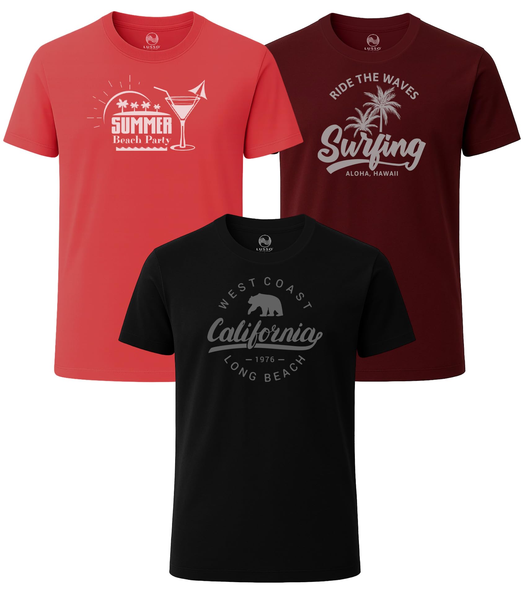 LUSSO ACTIVE WEAR 3 Pack Men's Graphic Short Sleeve Crewneck T-Shirts, 100% Cotton Casual Round Neck Printed Tees