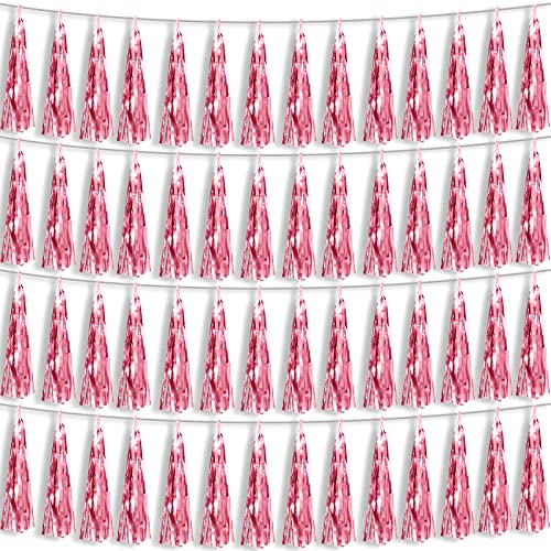 Image of 4P Light Pink Foil Fringe Metallic Tassel Streamers Banner Tassel Garland for Parade Floats, Bachelorette, Wedding, Birthday, Halloween, Christmas, Bridal /Baby Shower Party Decorations
