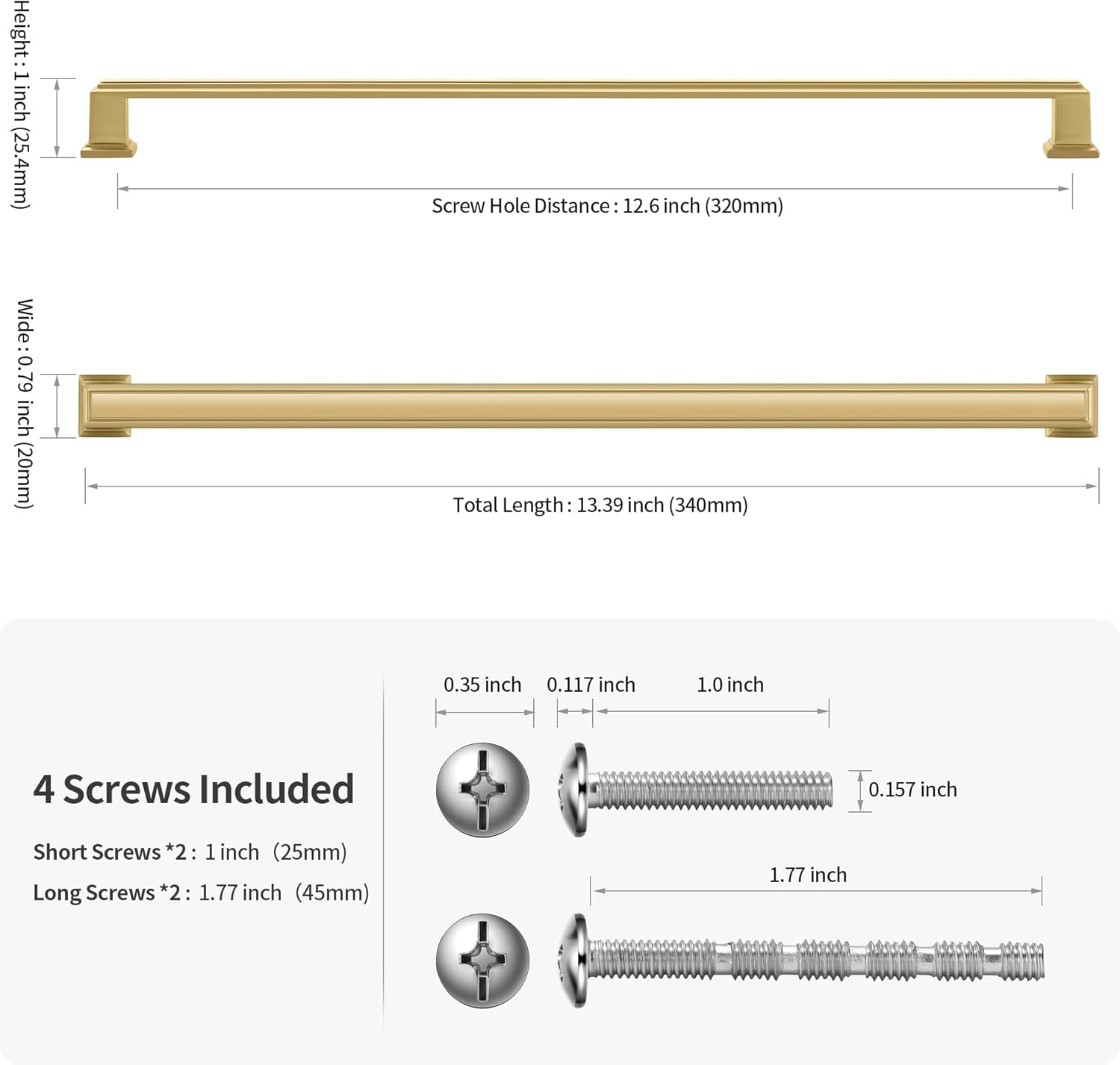 Lardmon 3 Pack 12.6 Inch(320mm) Hole Center Brushed Gold Modern Cabinet Pulls Kitchen Cabinet Handles Kitchen Cabinet Hardware Timeless Drawer Pulls for Dresser Cupboard Wardrobe, B-Gold(12.6x3)