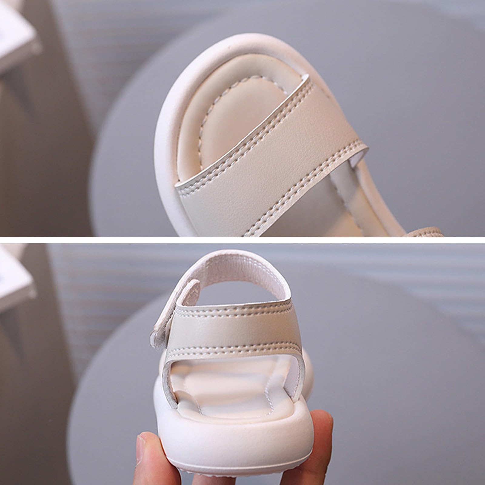 Children's Sandals Solid Soft Boys' Beach Shoes Girls' Leather Sandals Slippers Purpose Slippers Beach Kids Shoes (Beige, 6.5 Infant)
