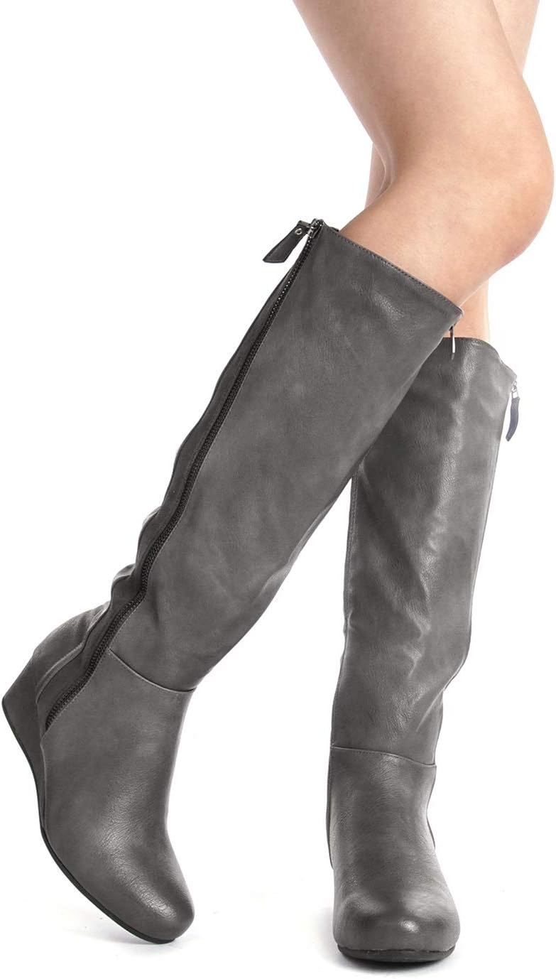 DREAM PAIRS Women's Consta Grey Low Wedge Knee High Winter Boots Size 5 M US