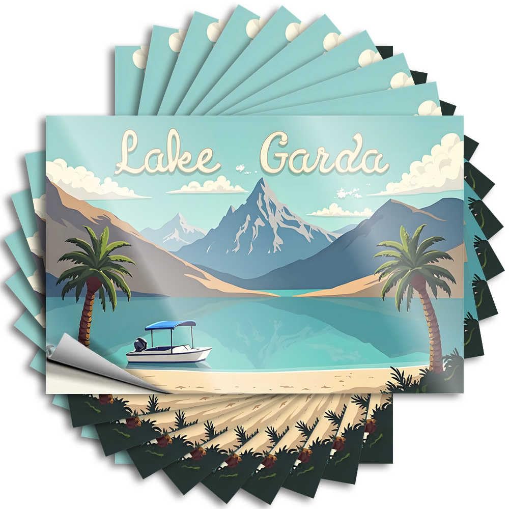 Men Stuff Bumper Funny Sticker - Beachside Relaxation At Lake Garda: A Serene Escape with Palm TRE Inspirational Durable Sticker Easy Apply for Halloween Decor(12X18CM)