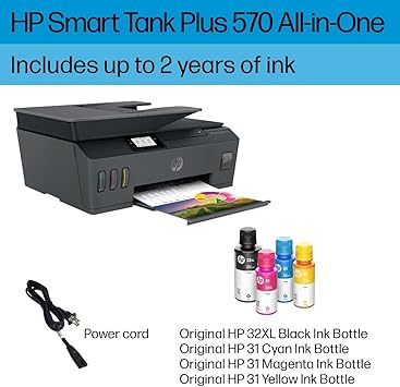 HP Smart Tank Plus 570 Wireless All-in-One Ink Tank Printer with up to 2 Years of Ink Included (5HX14A)