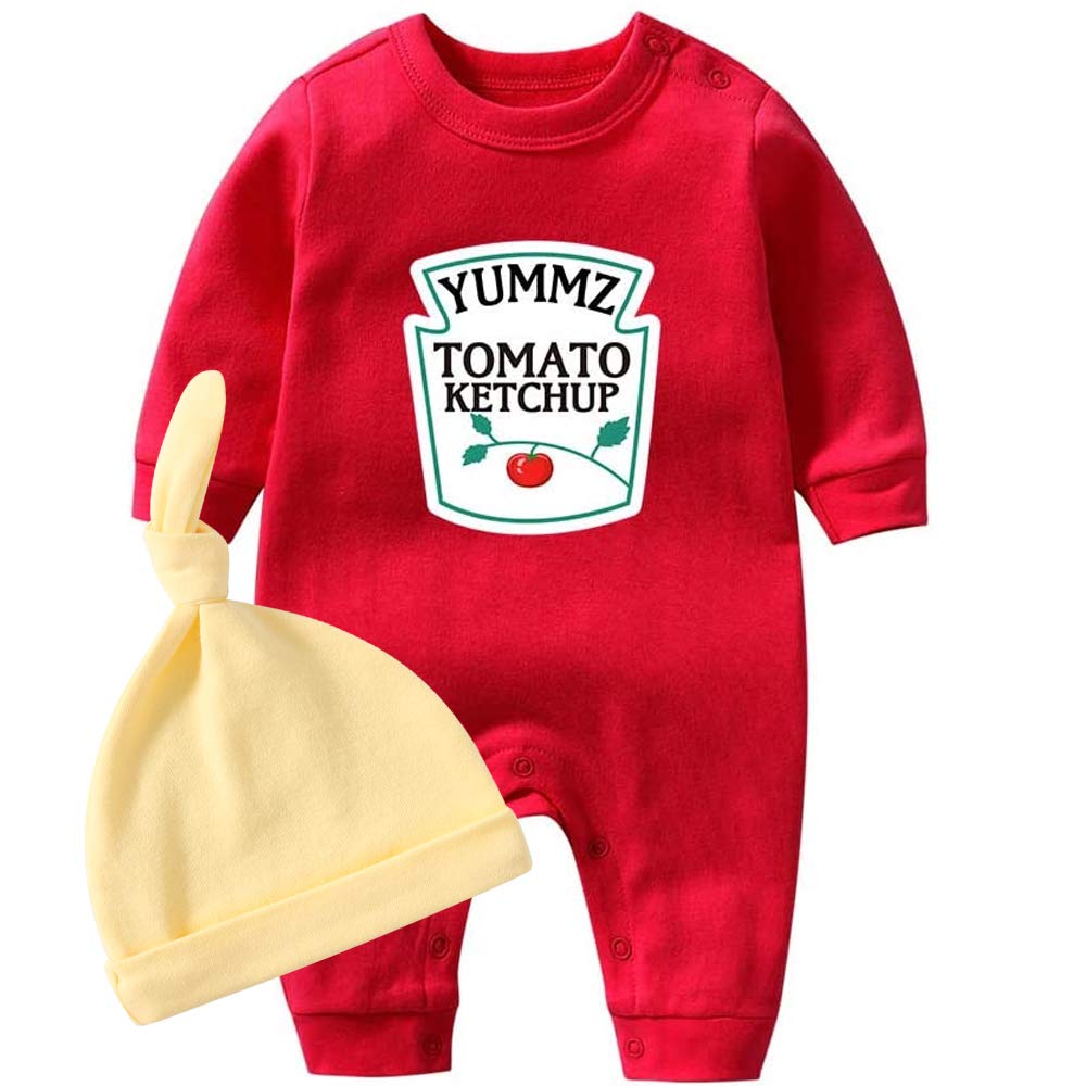 YSCULBUTOL Baby Twins Bodysuit Baby Ketchup Mustard Newborn Tomato Outfit Baby Triplet Costume Set(White, 4-6 Months)