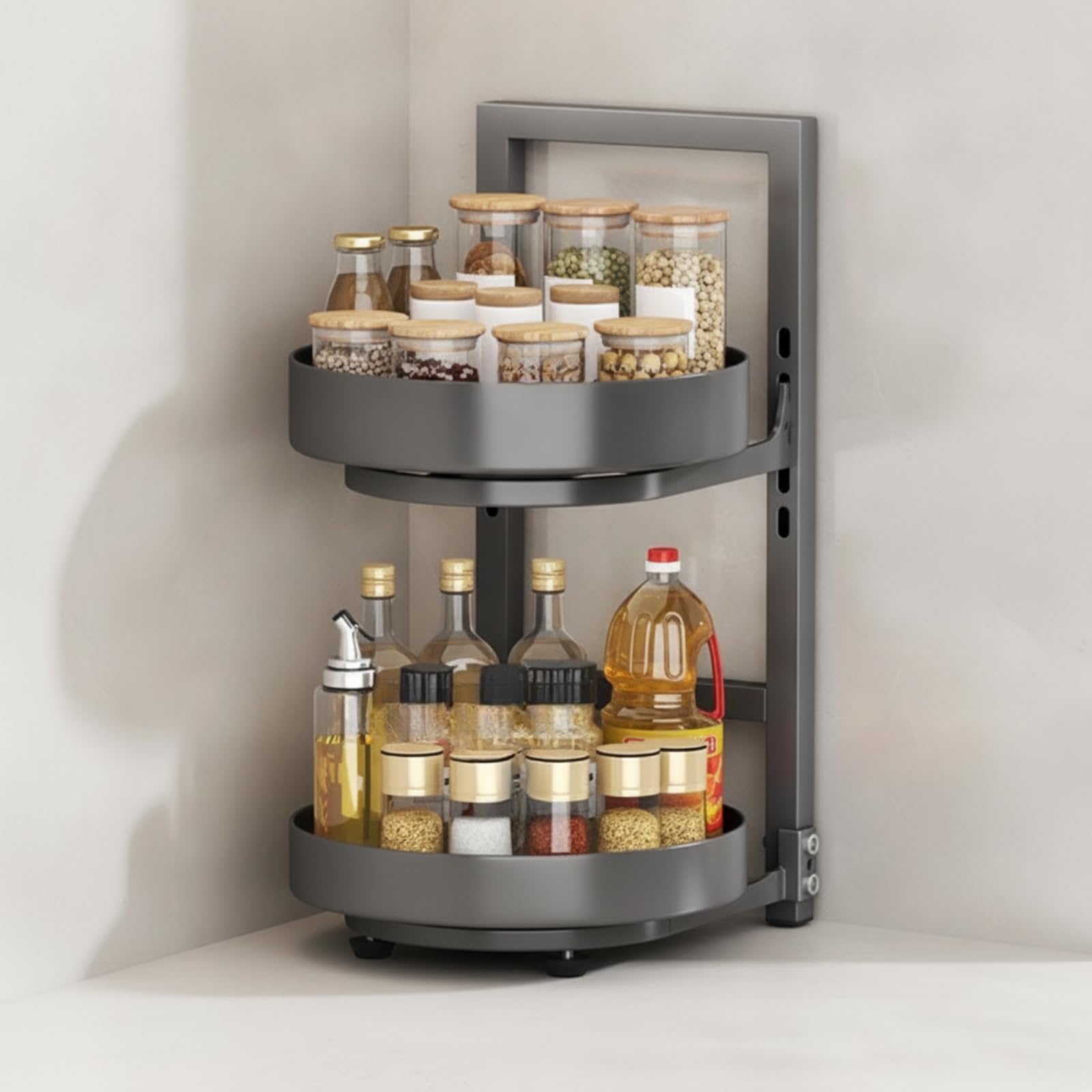 Étagère à Épices Compact Organisateur Cuisine peu Encombrant Rangement, Double Couche, Blanc Laiteux