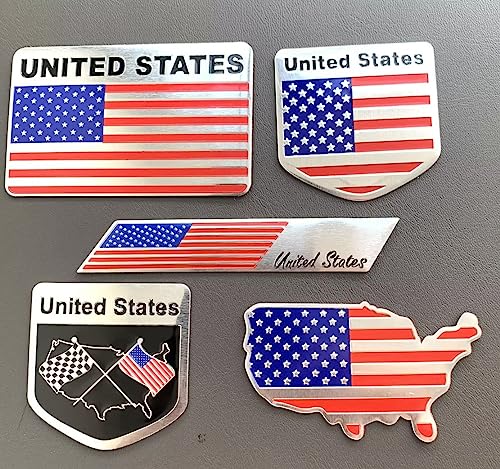 Image of 5Pcs Metal US American Flag Car Decal Stickers,American Flag Decals for Cars Trucks SUV Boats Bumper Window Fender Patriotic Badges,Flag Stickers for Cars