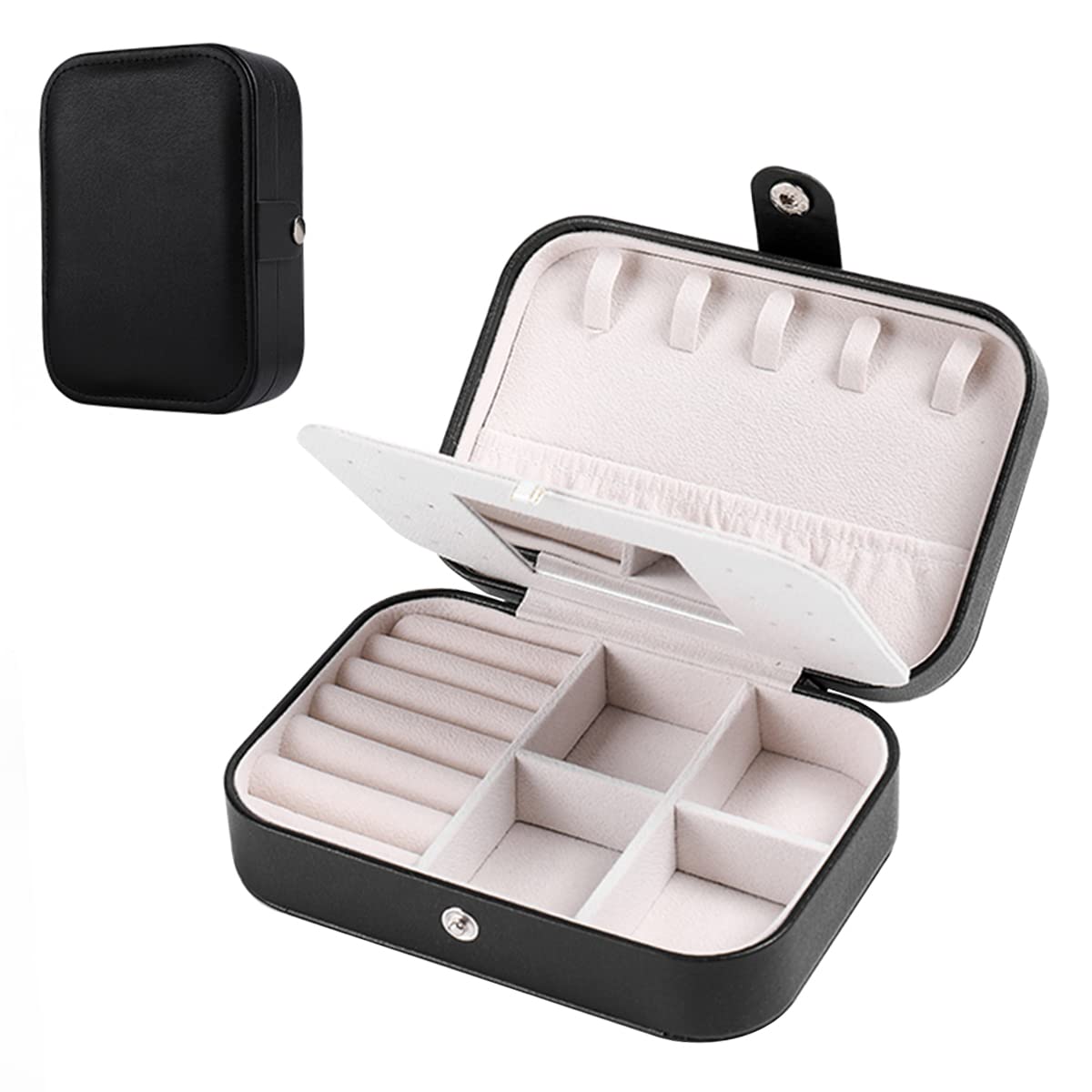 Small Jewelry Box with Mirror,Portable Travel Double Jewelry Box Jewelry Storage Box Storage Necklace Bracelet Ring Earrings Girlfriend Wife Best Gift (black)