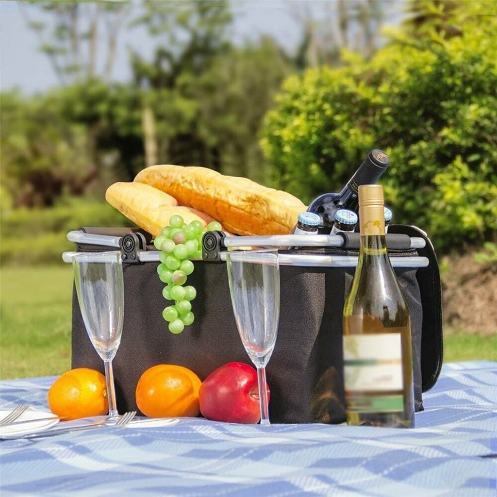Familienausflug 30L Faltbarer Picknick-Camping-Korb Isolierter Einkaufskühler Heim-Aufbewahrungskorb Korb-Beutel-Box Picknickplatz(Rood)