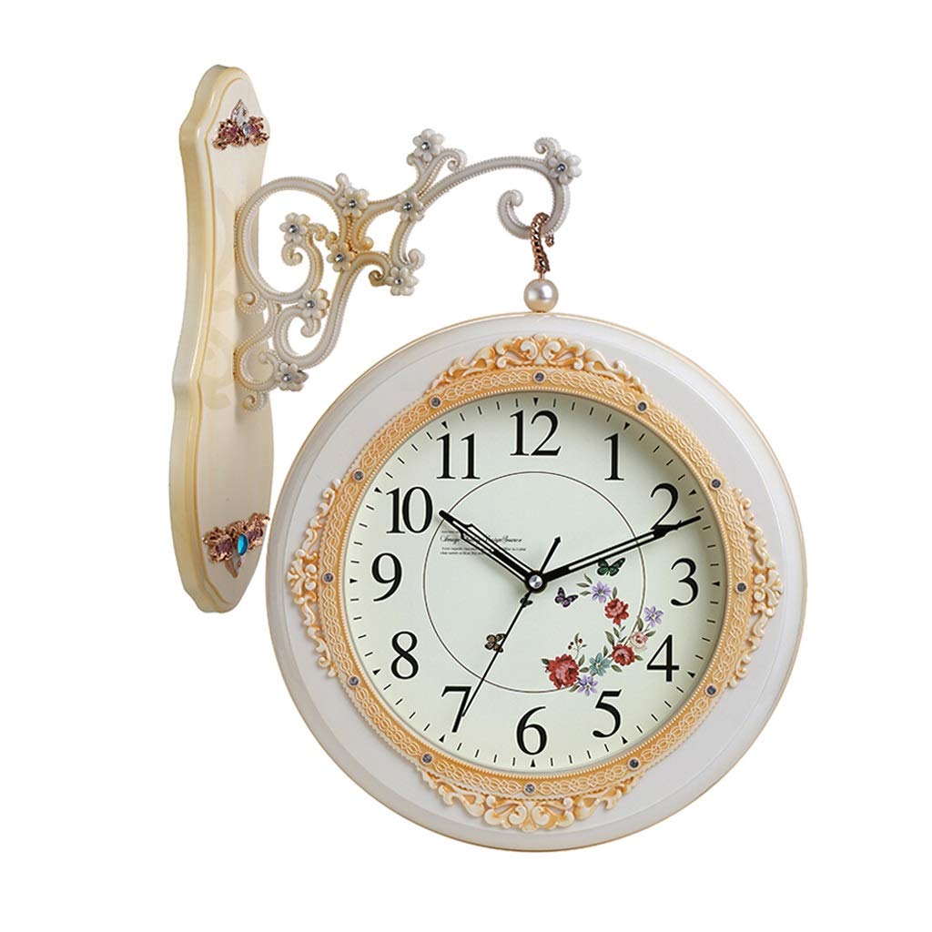 Mnuvxzaewf A Wall Clocks European Double-Sided Clock Retro Home Decoration Silent Quartz(S)