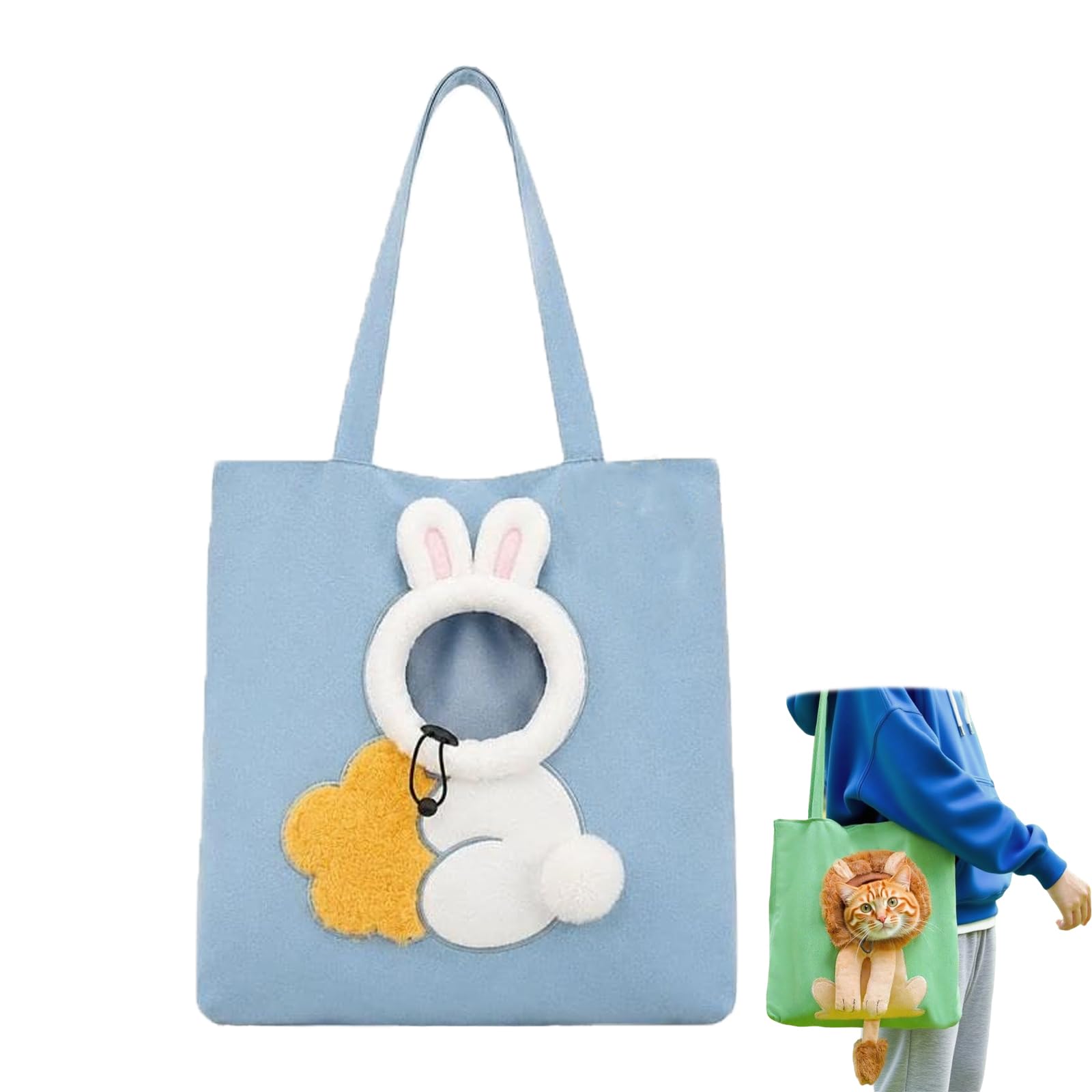 Cute Dew Head Shape Cat Bag, Paw Peek Canvas Pet Carrier Bag，Rabbit：L