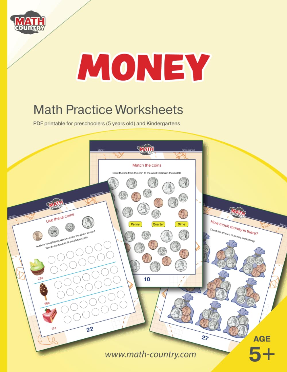 Money: Math practice worksheets PDF printable For preschoolers (5 years old) (Learning Math Kindergarten (ages 5-6))