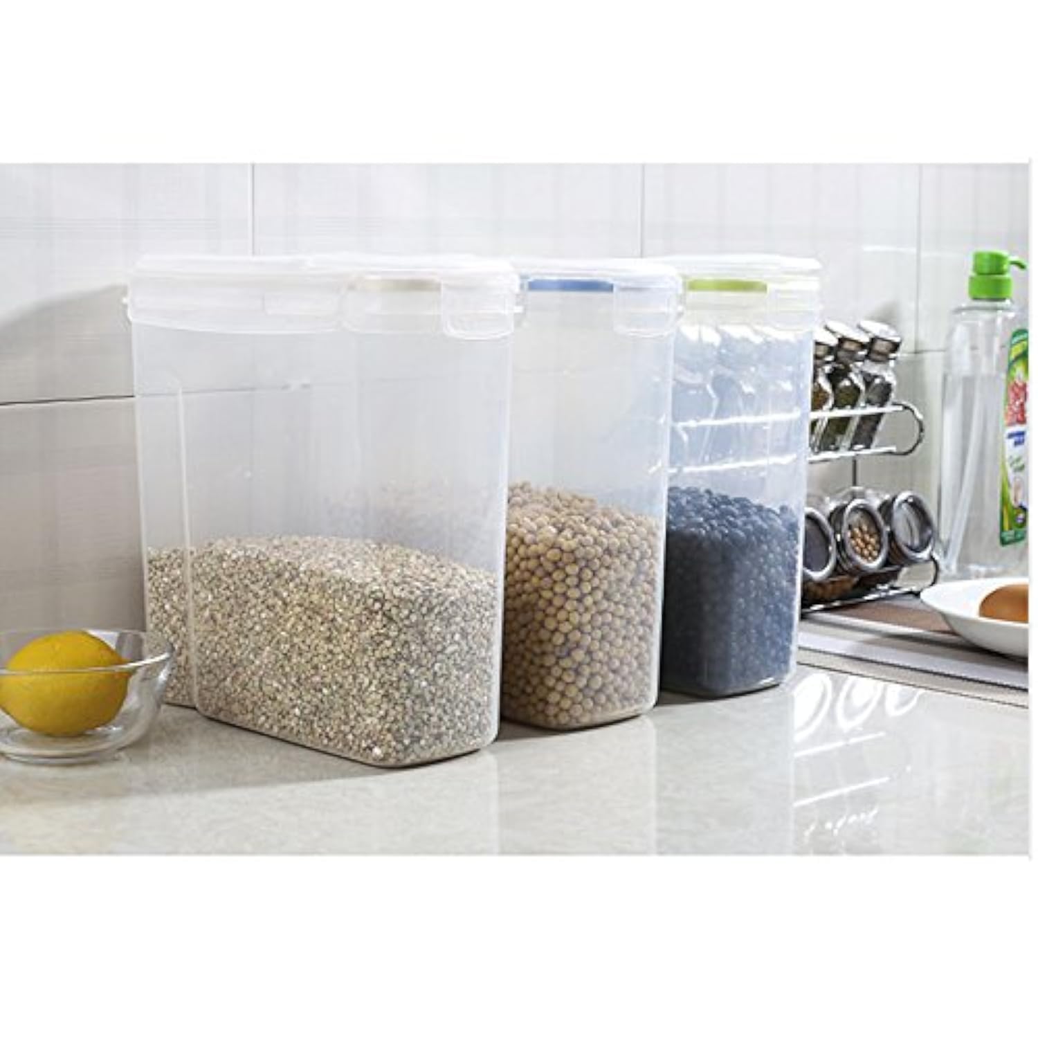 Cereal Tubs Strong Clip and Close Food Containers Assorted Colours Set of 3 Large or 4 Medium (Large X 3)