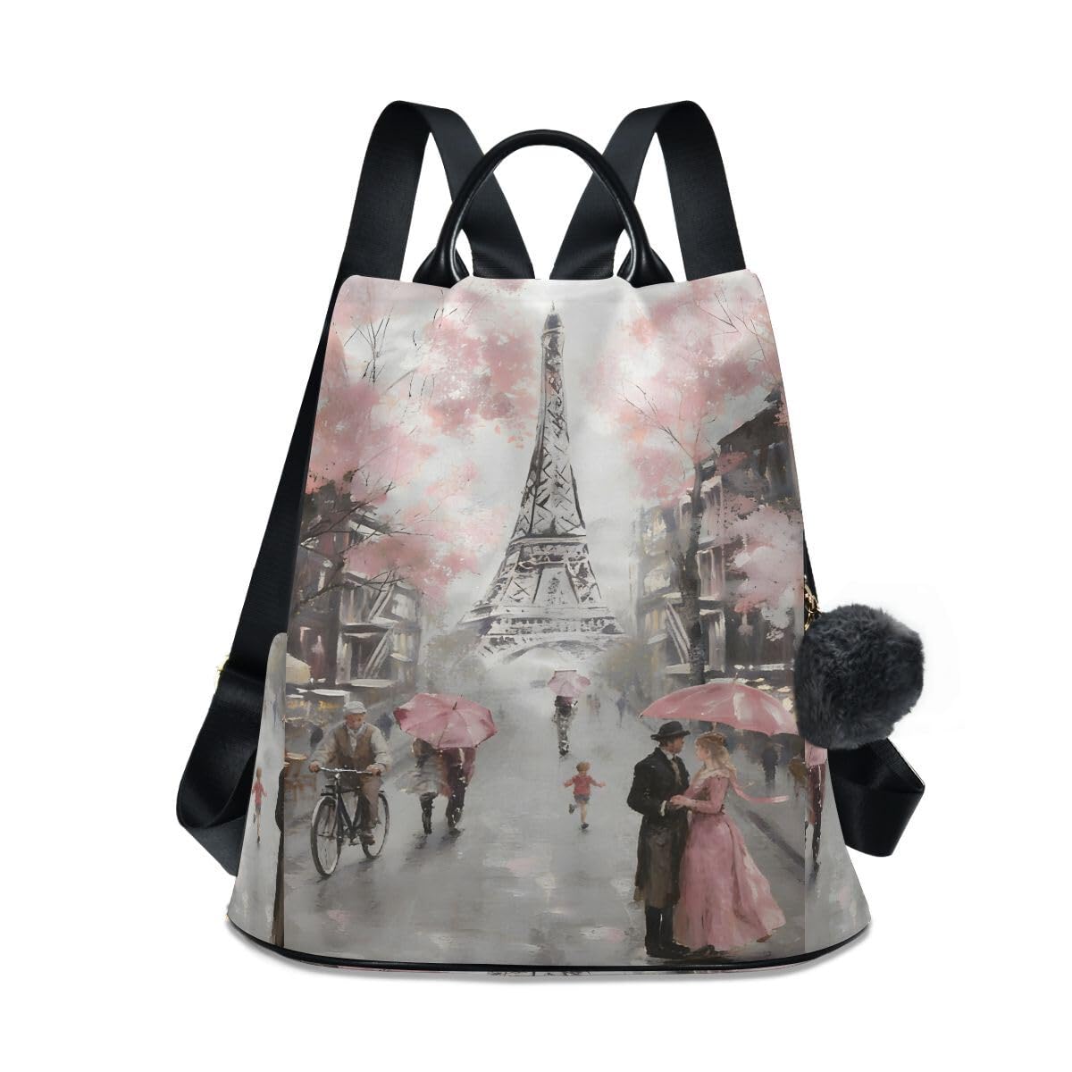 ALAZA Paris Eiffel Tower Couple Pink Floral Backpack Purse with Adjustable Straps