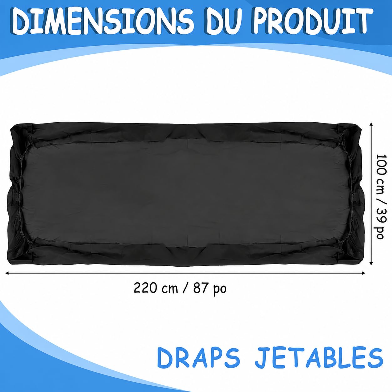Lot de 40 Draps-Housses Jetables pour Table de Massage, 220 x 100 cm, Noir