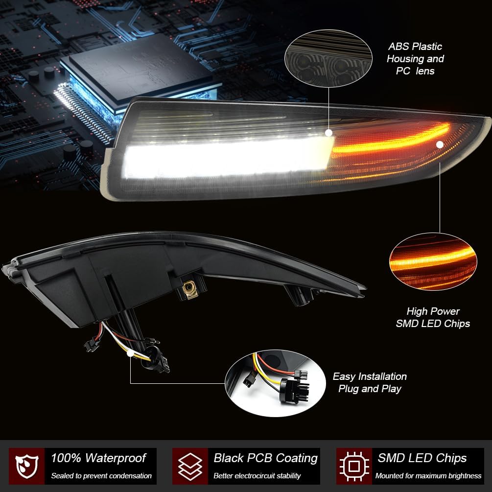 LED Side Marker Lamps for Chevy Camaro 1993-2002 Sequential Turn Signal Light Smoked Lens Switchbck Corner DRL Running Parking Lights OEM 5978551 5978552