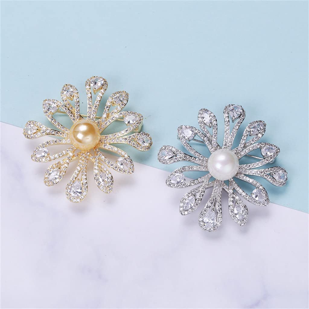 Brosche Blume und Perle vergoldete Metallbrosche für Frauen (Color : A, Size