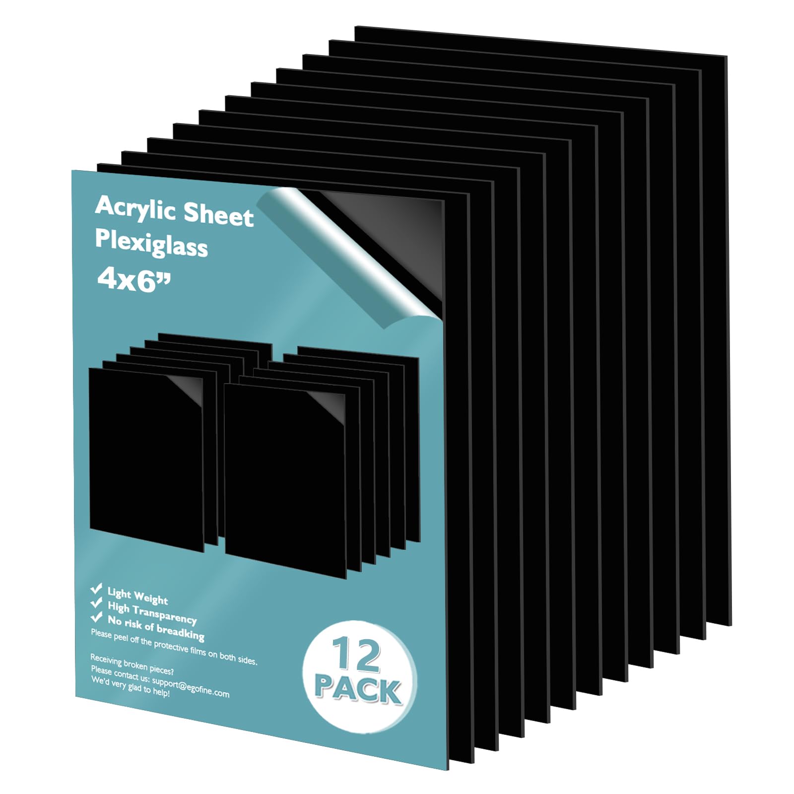 Egofine 4" x 6" Black Plexiglass Sheets 12 Pack 0.04 Inch Cast Acrylic Sheet Thick for DIY Craft Projects, Painting, Photography, Sign, Display Stand,